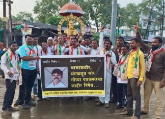 राकाँशप पक्ष यांनी पडळकरच्या प्रतिमेला मारले जोडे…